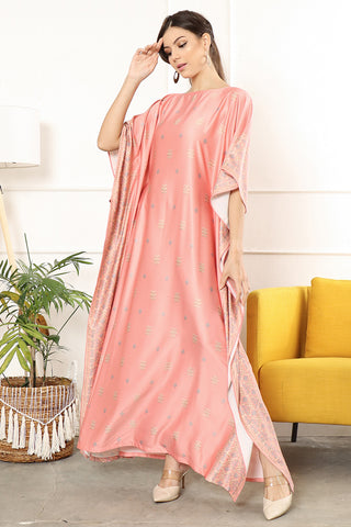 Kanzi Short Sleeve Songket Kaftan Coral