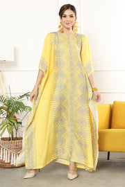 Kanzi Short Sleeve Tapis Kaftan Yellow