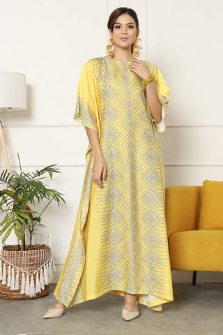 Kanzi Short Sleeve Tapis Kaftan Yellow