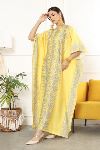 Kanzi Short Sleeve Tapis Kaftan Yellow