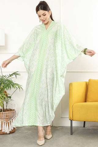 Kanzi Long Sleeve Tapis Kaftan Green