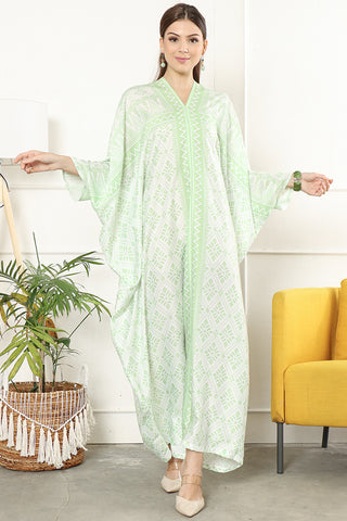 Kanzi Long Sleeve Tapis Kaftan Green