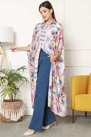 Kanzi 3/4 Sleeve  Collared Geometric New Kaftan Pink.