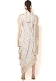 Kanzi Asymmetric White Tapis Kaftan