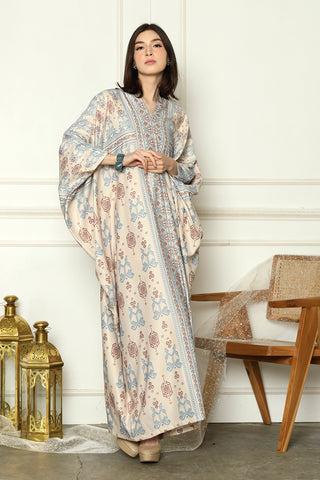 Nude Long Sleeve Songket Kaftan