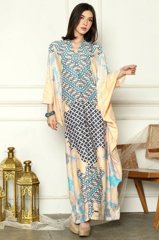 Yellow Contemporer Batik Long Sleeve Kaftan