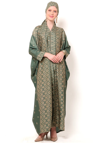 Kanzi Long Sleeve Army Green Tapis Kaftan