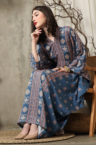 Prussian Blue Ikat Long Kaftan