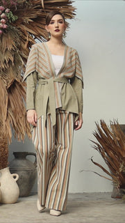 Green Ikat Stripe Outer with Belt