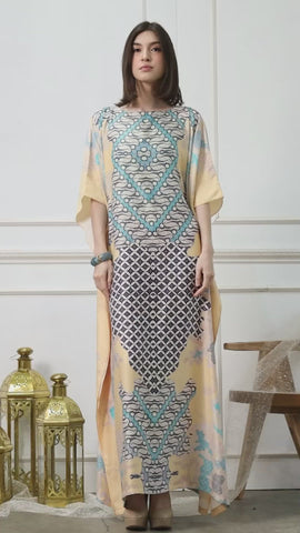 Yellow Modern Batik Short Sleeve Kaftan