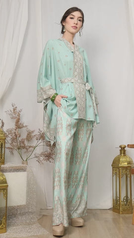 Mint Songket Kebaya Belt Pants Set