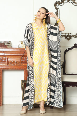 Kanzi Short Sleeve Monochrome Ikat Kaftan